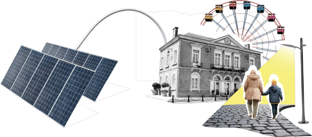 Collage de panneaux solaires avec des éléments d'une ville